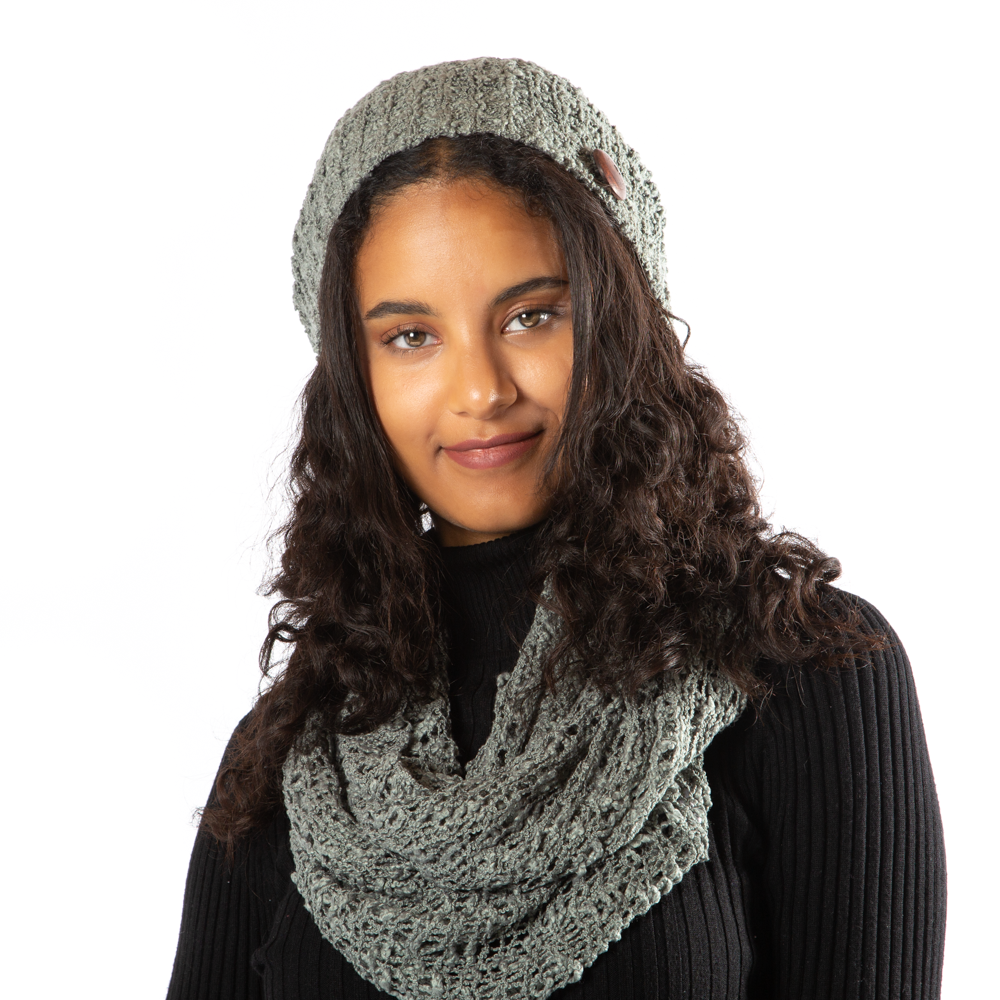 Grey Popcorn Knit Hat With Button - Shopthatapp.ca