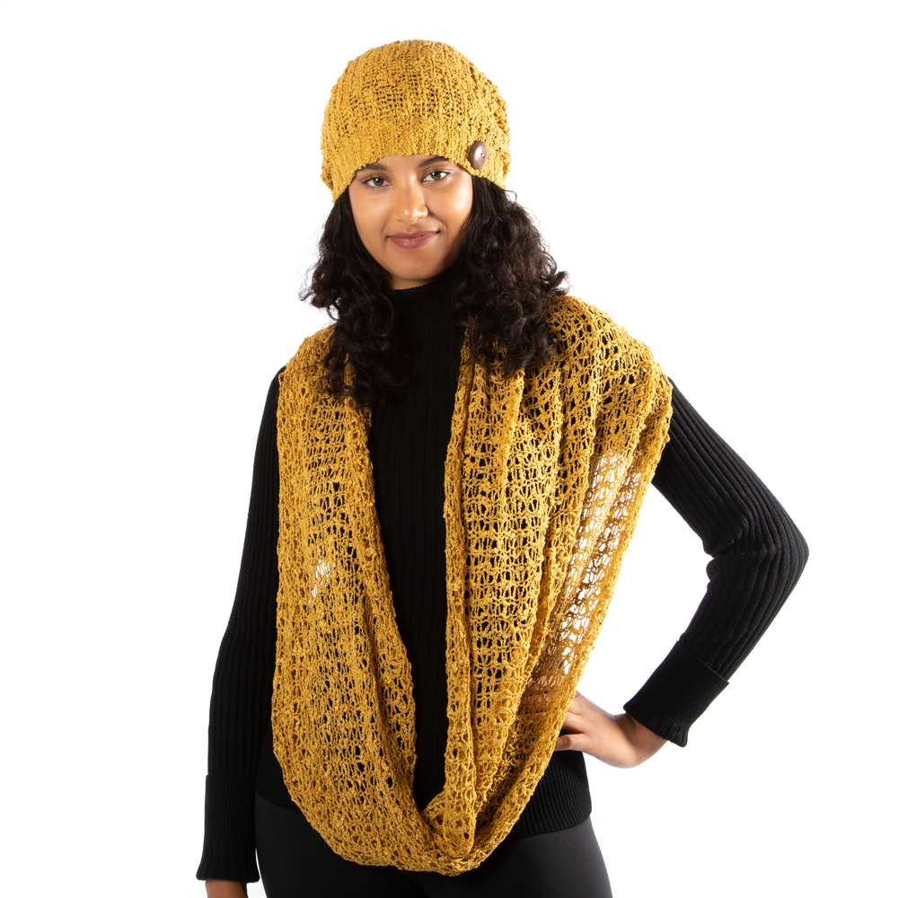Mustard Popcorn Knit Hat With Button - Shopthatapp.ca