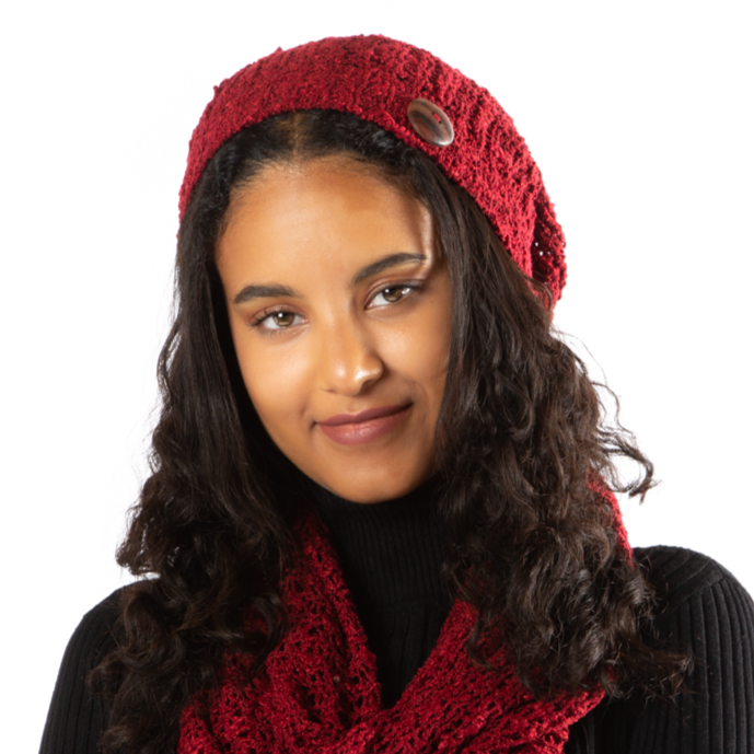 Red Popcorn Knit Hat With Button - Shopthatapp.ca
