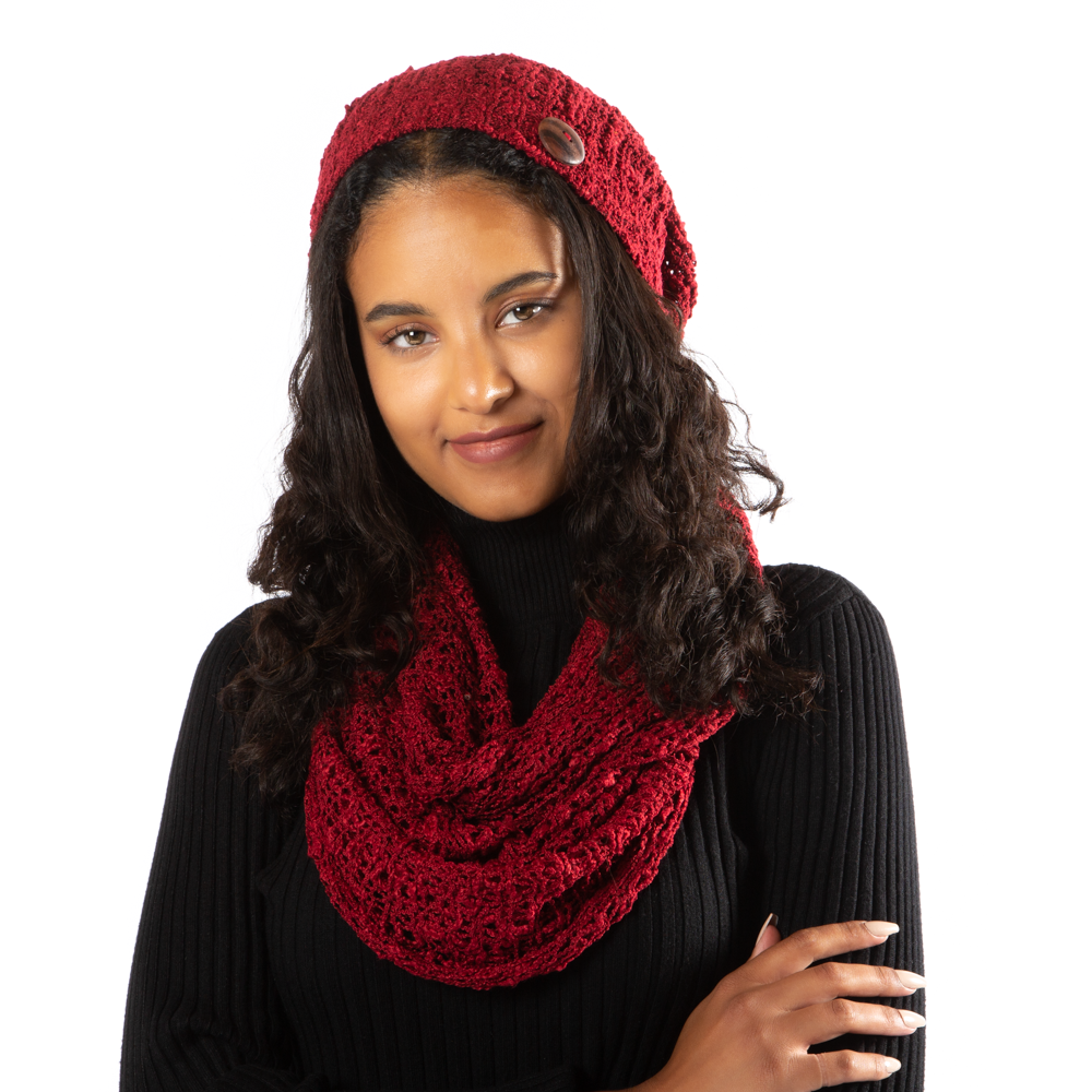 Red Popcorn Knit Hat With Button - Shopthatapp.ca