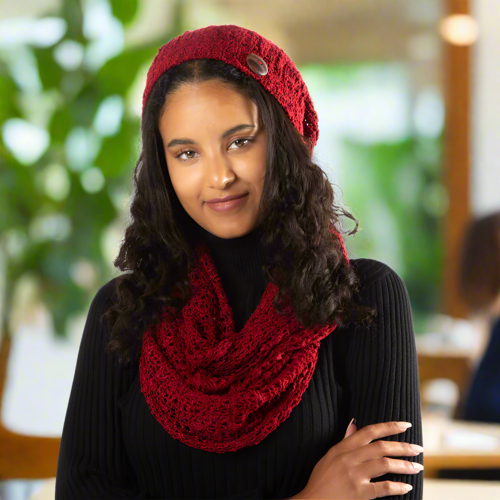 Red Popcorn Knit Hat With Button - Shopthatapp.ca