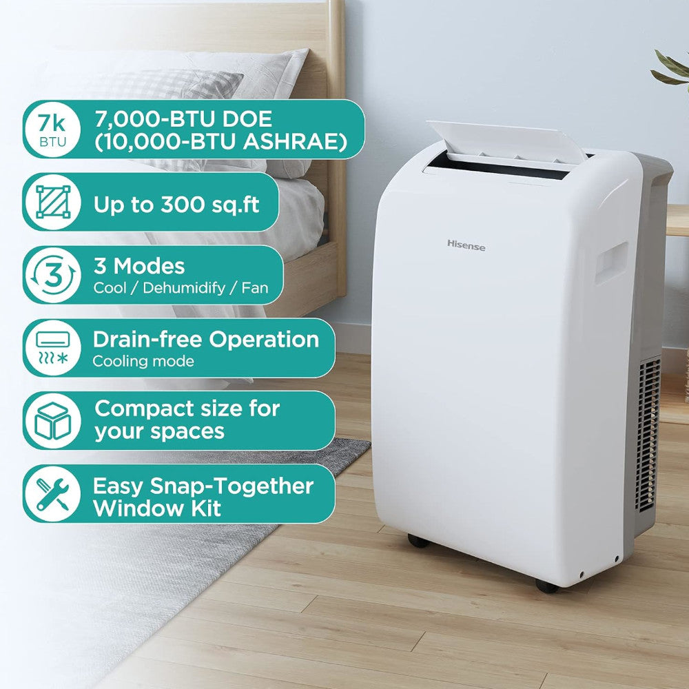 HISENSE 10,500 BTU (SACC 7,000 BTU) 300 SF 3-in-1 Portable Air Conditioner - Factory certified with Home Essentials Warranty - Shopthatapp.ca