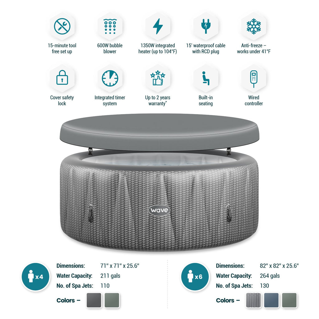 Wave | Atlantic | 4/6-Person Inflatable Hot Tub | Round | Integrated Heater - Www.Shopthatapp.ca