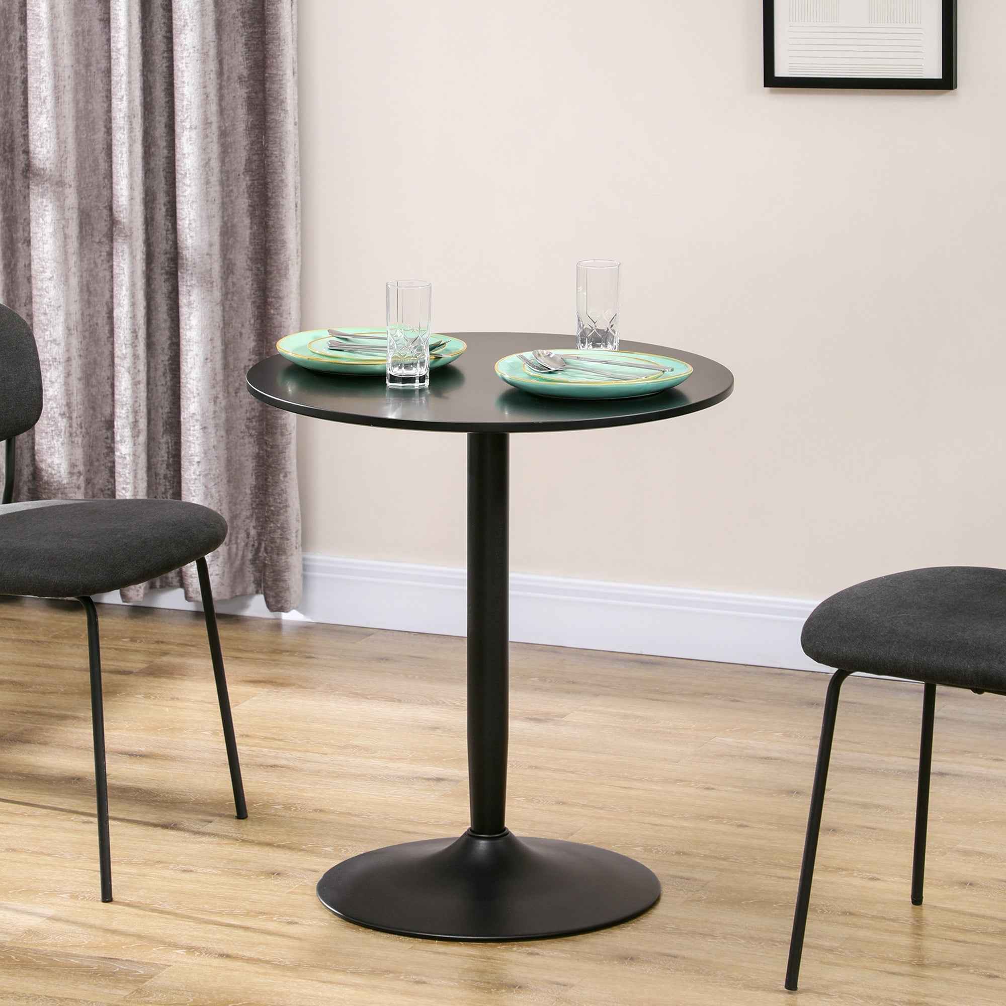 Jan Modern Round Dining Table with Steel Base for Small Spaces-Black