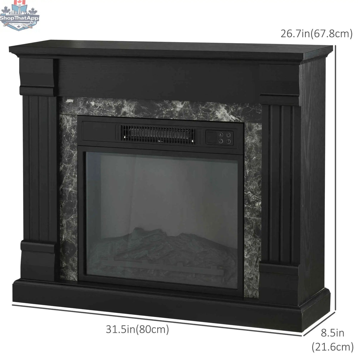 Black Easton Electric Fireplace Heater with freestanding wood surround, featuring overheating protection and modern home decor style.