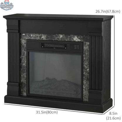 Black Easton Electric Fireplace Heater with freestanding wood surround, featuring overheating protection and modern home decor style.
