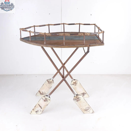 Rusty wood Boat shaped console table - Shopthatapp.ca