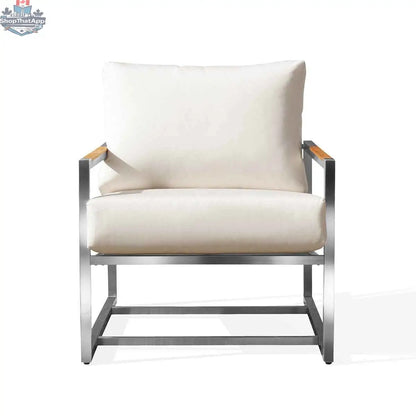 Krikacy acacia club chair with stainless steel teak wood frame, Sunbrella canvas cushions, perfect for outdoor comfort and style