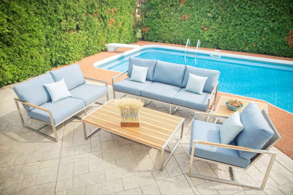 Acacia Stainless Steel & Teak Top Outdoor End Table