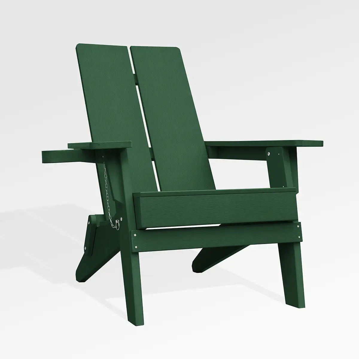 Green Enclover modern Adirondack folding chair with a stylish 2-panel design, offering comfort and convenience for outdoor seating.