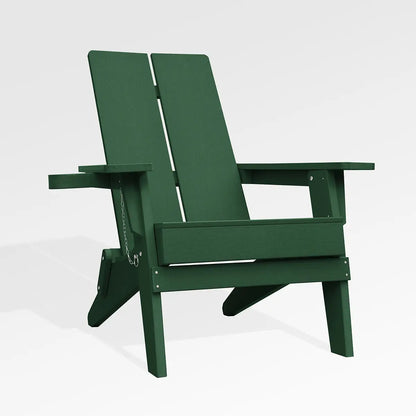Green Enclover modern Adirondack folding chair with a stylish 2-panel design, offering comfort and convenience for outdoor seating.