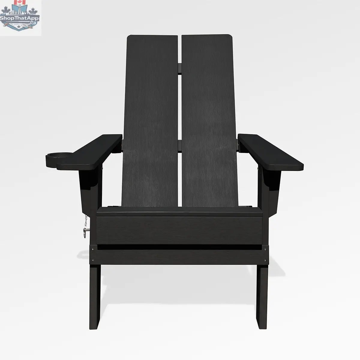 Black Enclover modern Adirondack folding chair with stylish 2-panel design, offering comfortable outdoor seating.
