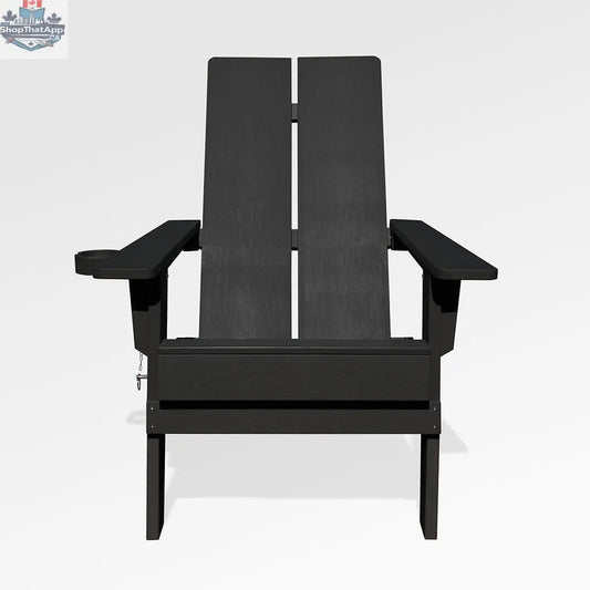 Black Enclover modern Adirondack folding chair with stylish 2-panel design, offering comfortable outdoor seating.