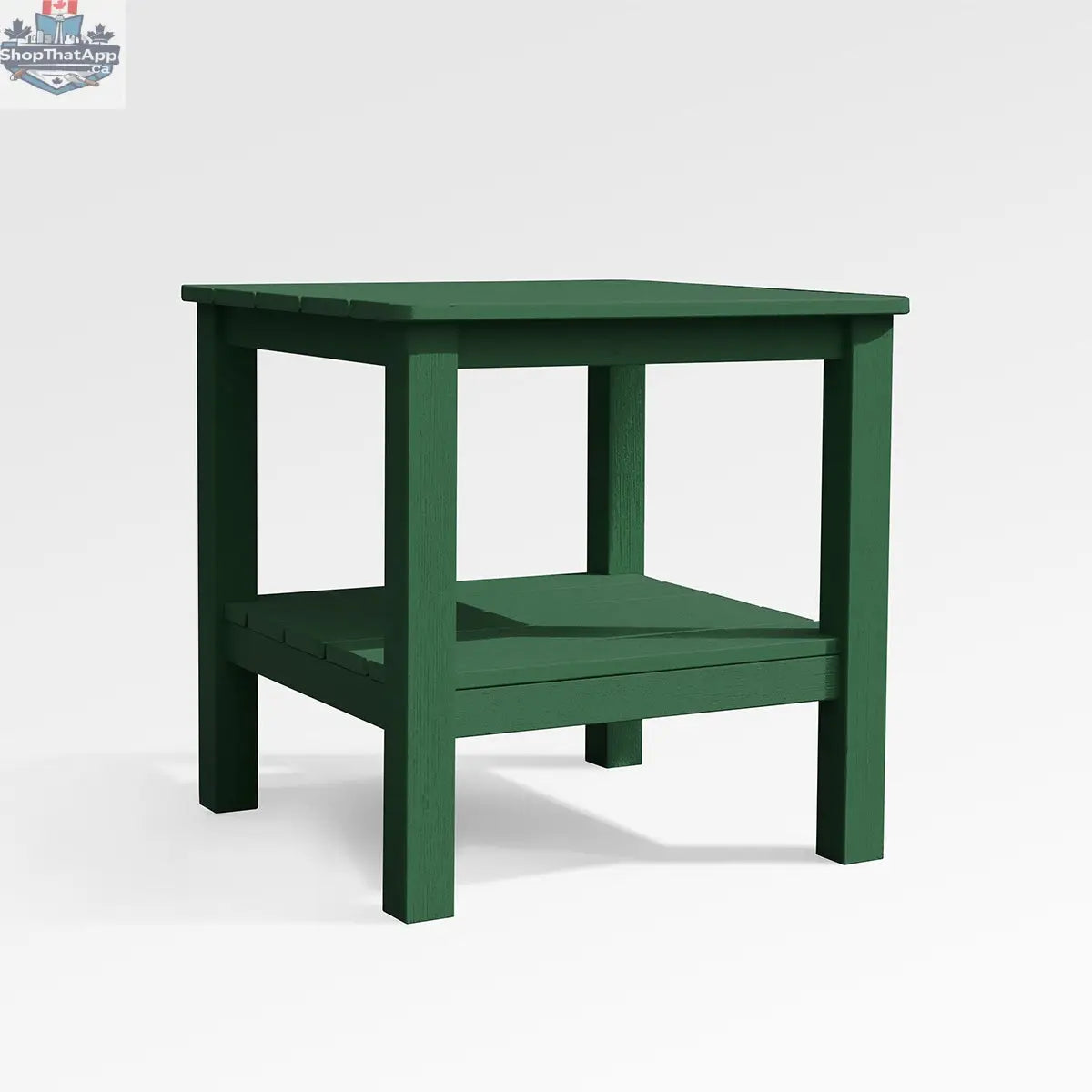 Green modern Adirondack end table with a square design, made by Enclover, suitable for outdoor spaces.