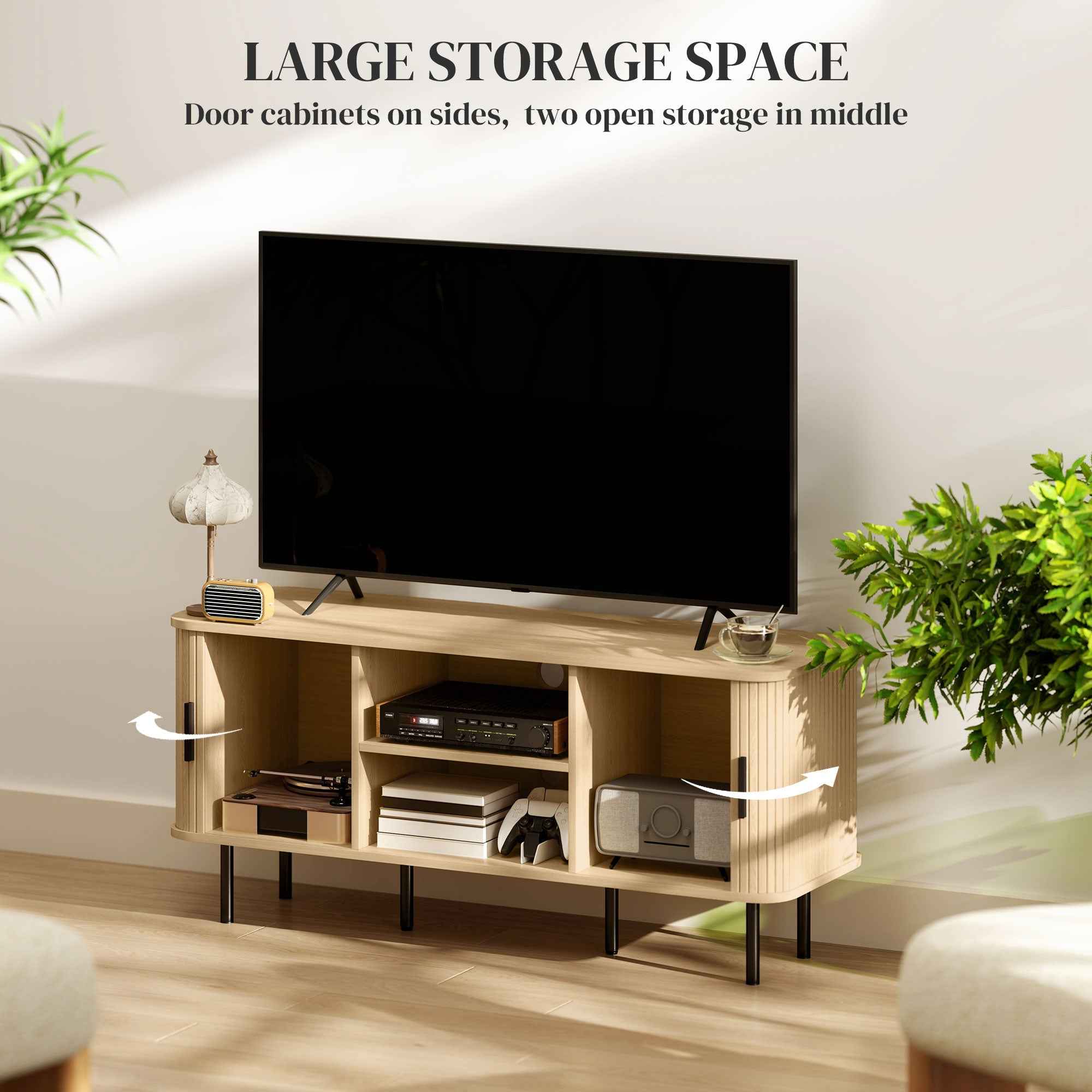 Darcy TV Stand with Storage Shelves and Cabinets for TVs up to 55 Inches-Oak Tone