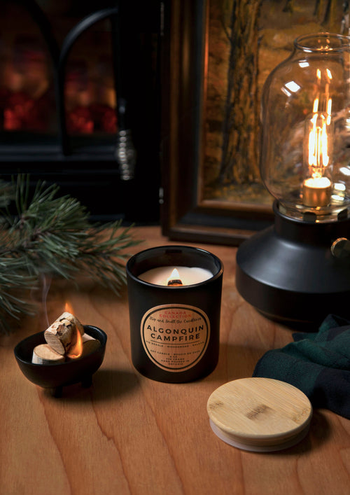 Algonquin Campfire:  wood wick soy candle 8oz - Shopthatapp.ca