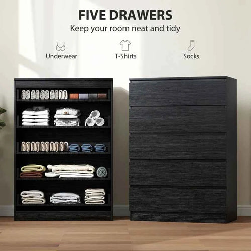 Ali Chest with 5 Drawers for Bedroom and Closets-Black