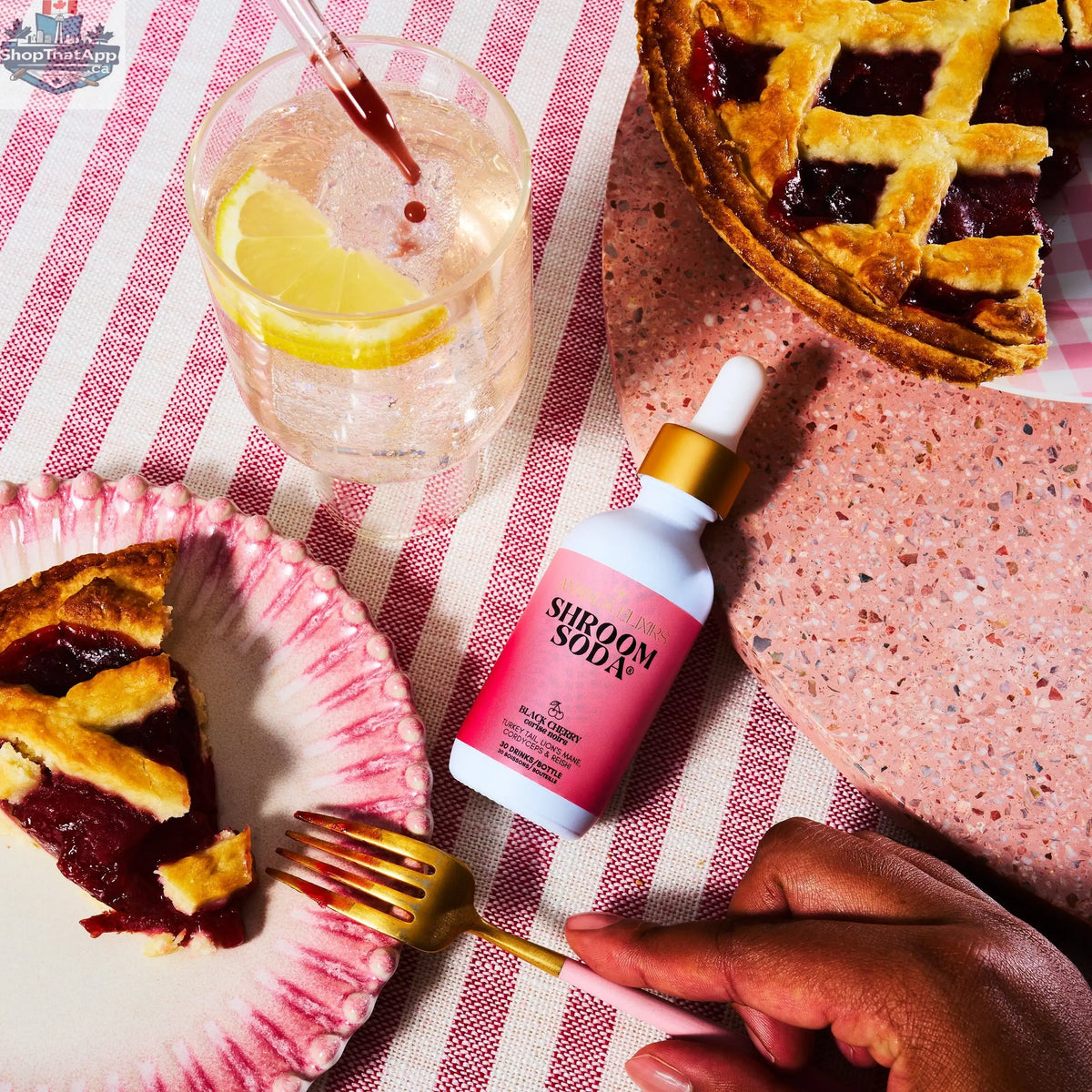 Shroom Soda® tincture bottle from Ananda Elixirs with label, featuring natural herbal ingredients and dropper cap.