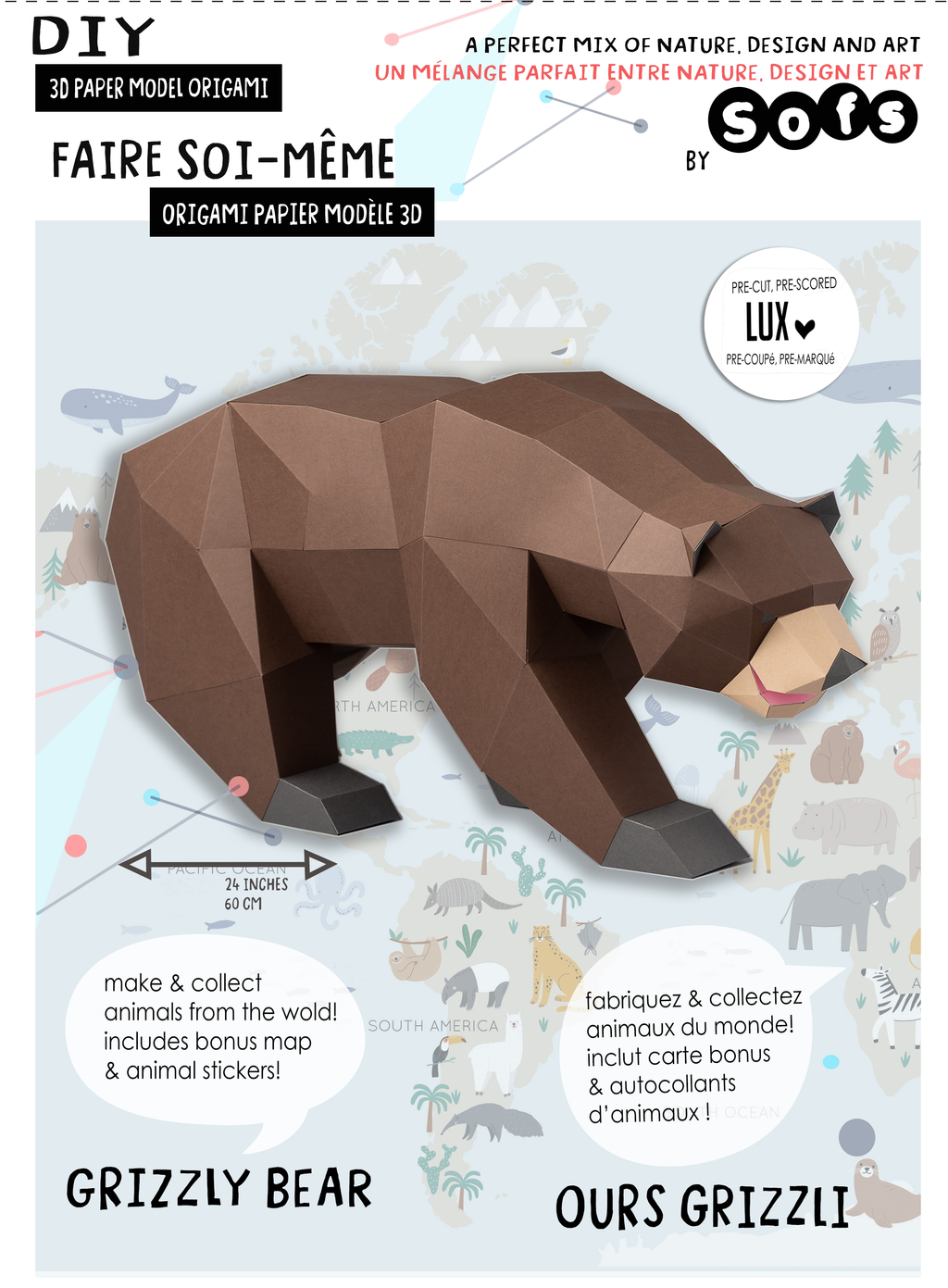 DIY Brown Grizzly Bear 3D Origami paper model Kit - Www.Shopthatapp.ca