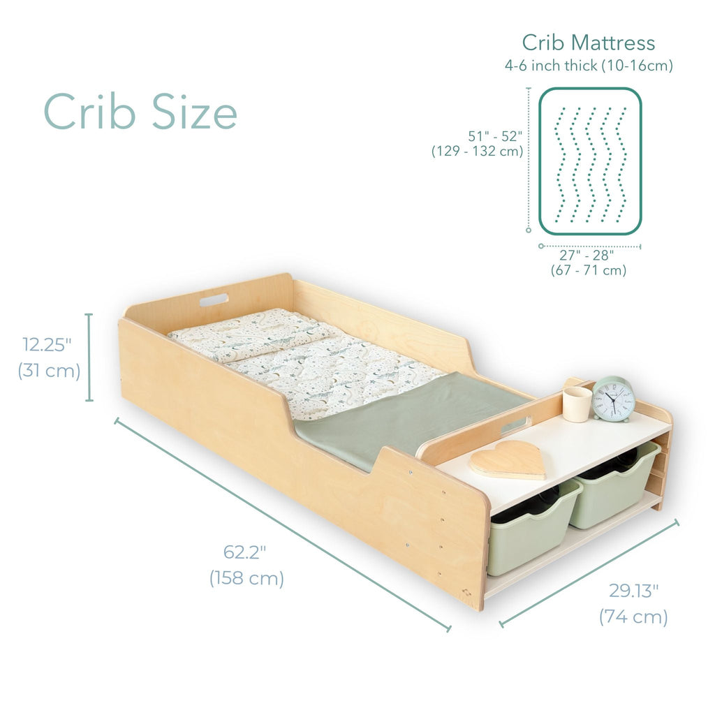 APPLE CRIB - Montessori Floor Bed with Rails & Shelves for Safe Sleep and Easy Access - Shopthatapp.ca