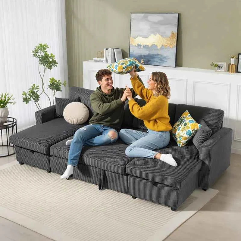 Theo U-Shaped Sleeper Sectional with Storage Chaise-Grey