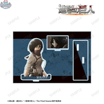 Doki Doki Land Attack on Titan Mikasa acrylic stand collectible with a large, detailed acrylic figure of Mikasa Ackerman from the anime series