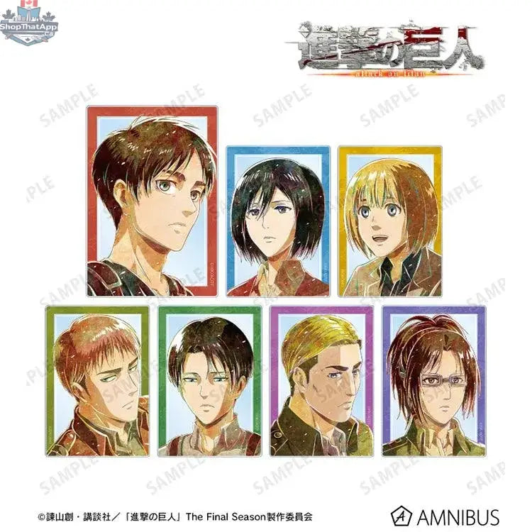 Attack on Titan acrylic trading card from Ani-Art Vol. 2 by Doki Doki Land, featuring new illustration of anime characters.