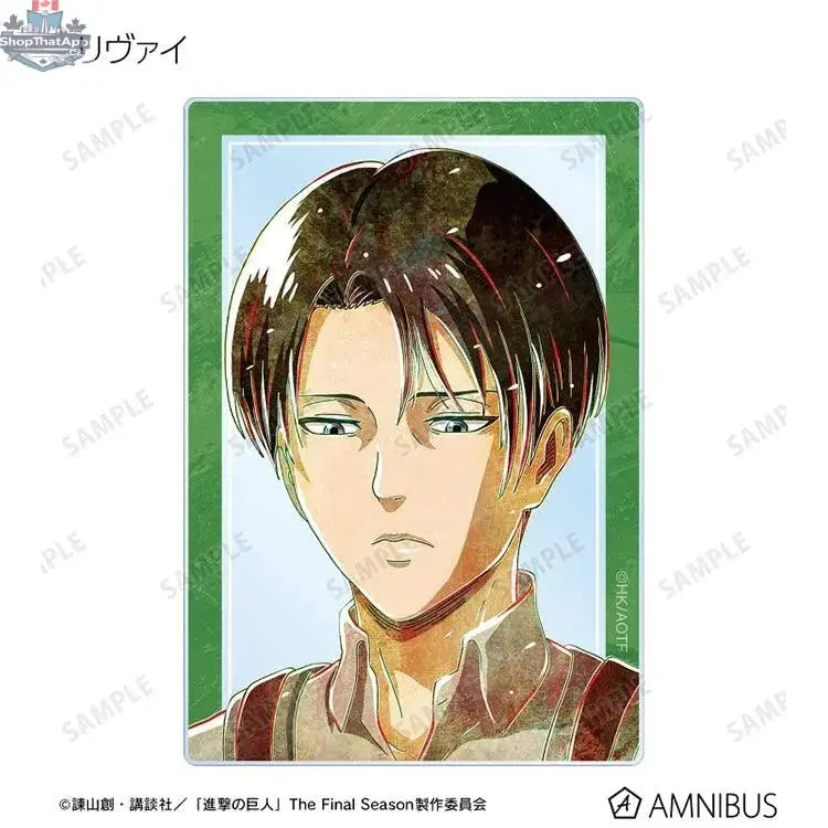 Attack on Titan acrylic trading card from Doki Doki Land's Ani-Art Vol.2 series, featuring a new illustration of anime characters.