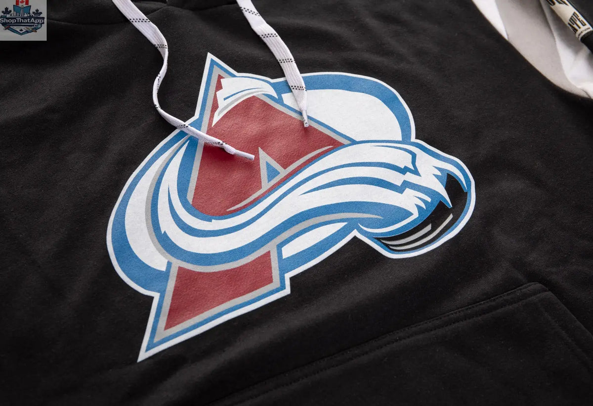 Calhoun Surf N' Skate Colorado Avalanche varsity-style hoodie with retro sweatshirt design, featuring team logo and detailed embroidery.