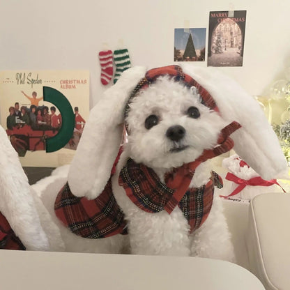 Winter Dog Dress with Hat - Red Plaid Bunny Dress for Dogs - Shopthatapp.ca