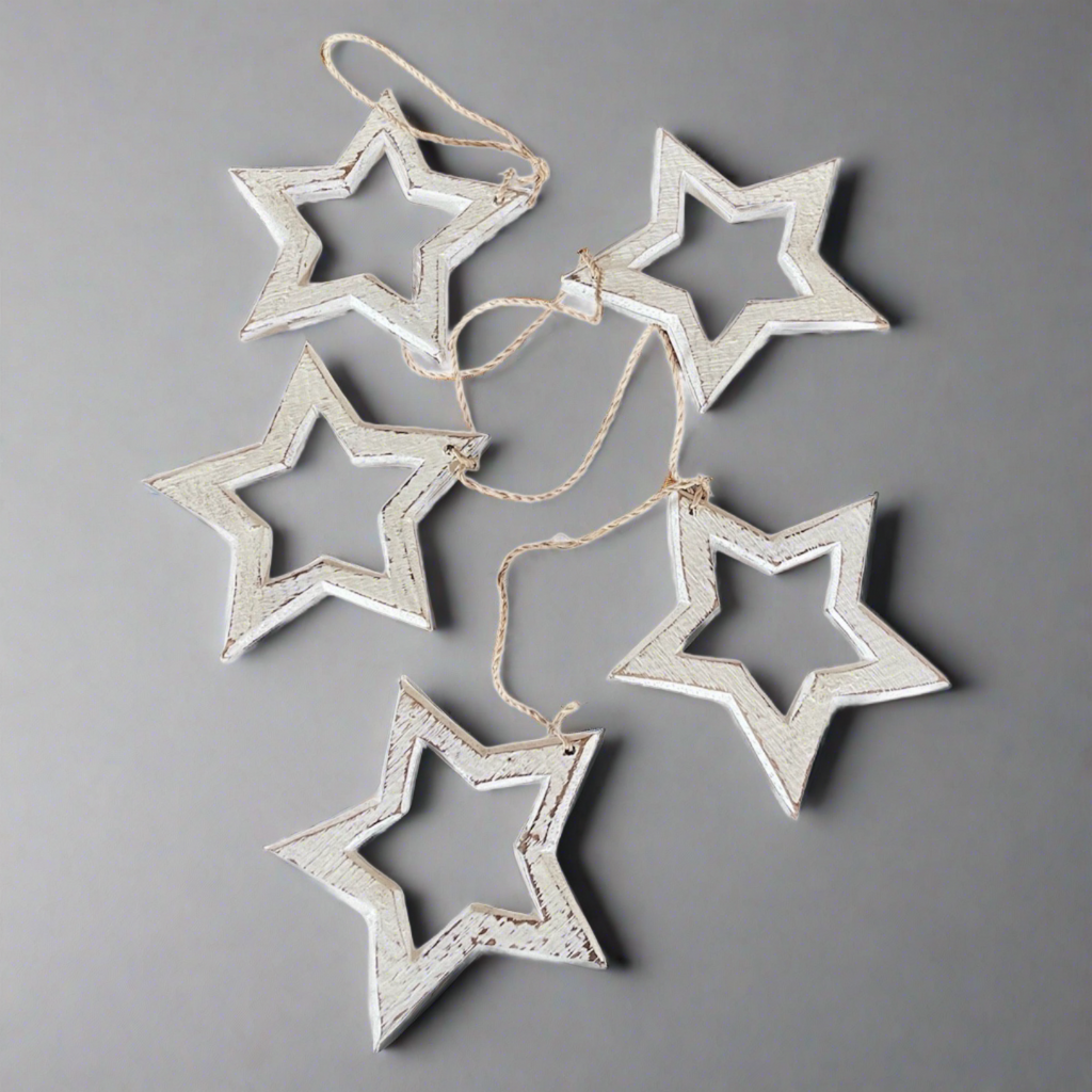 Hanging Wooden Star Decor - Open Wooden Stars String for Stylish Home Decoration - Shopthatapp.ca