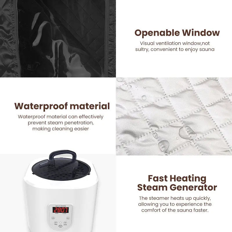 Zoppinh Blisspod portable full body steam sauna in grey with pentagonal design, 1600W power, 90x90x190cm, 3.6L steamer.