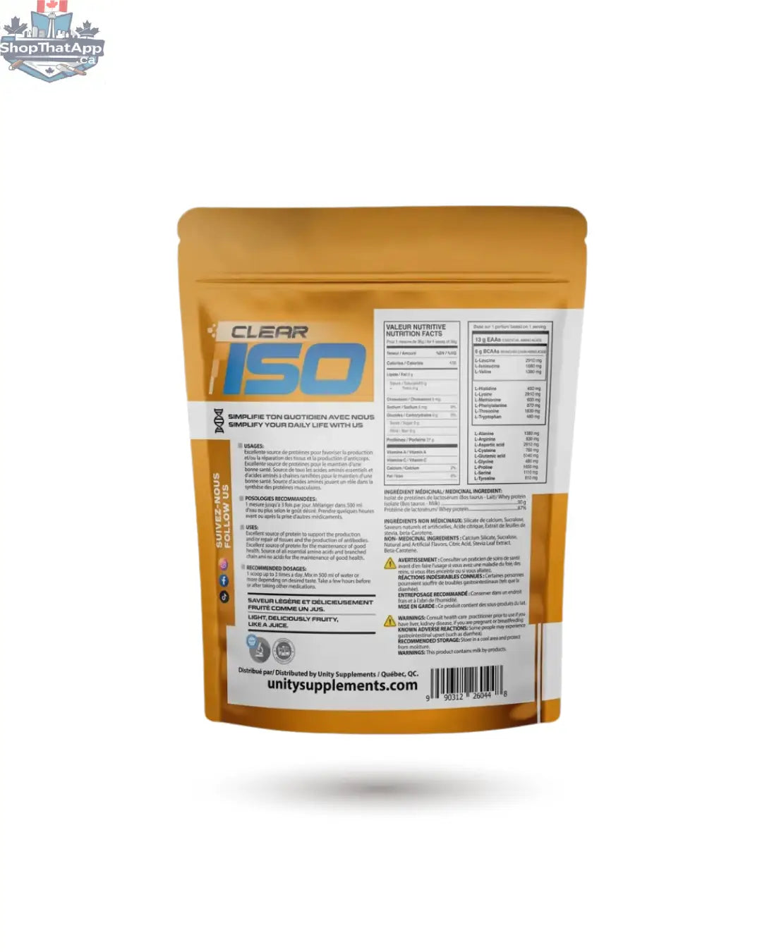 Clear protein juice from BulkBully Supplements featuring Unity Supplements Protein Powder for pure muscle growth.