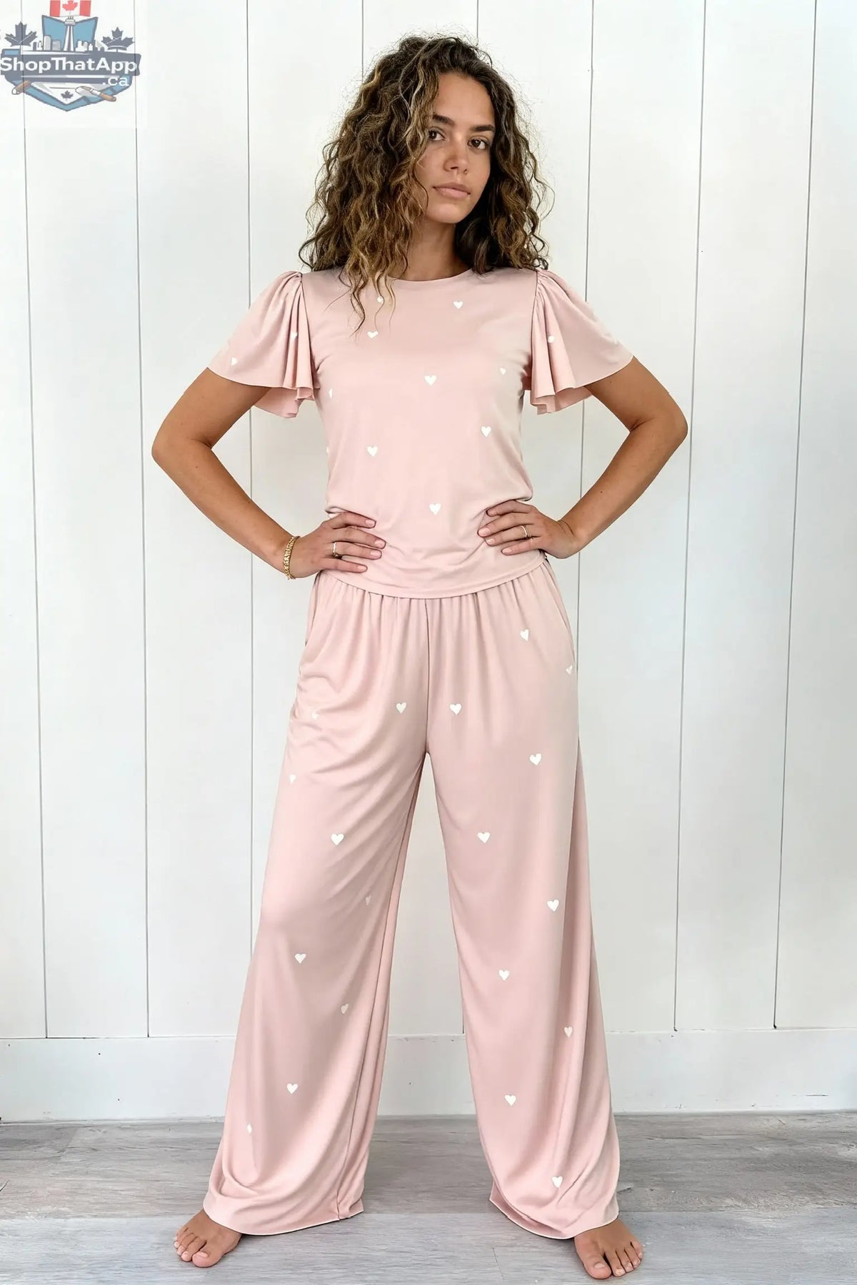 Heartfull PJ Blush Heart Pajamas - Silky Printed 2PC Pajama Set in Blush Hearts - Shopthatapp.ca