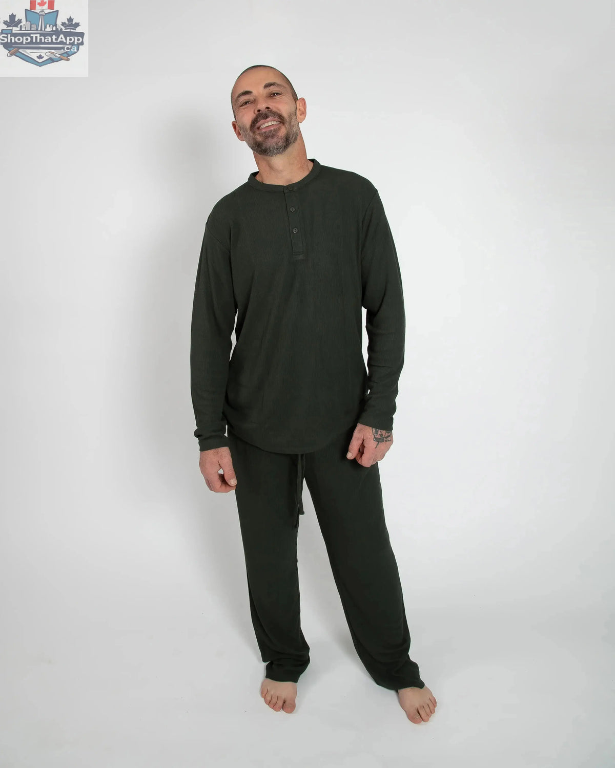 Deep Forest Green Waffle Unisex Long Pajama Set - Shopthatapp.ca
