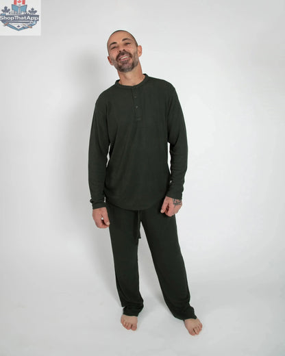 Deep Forest Green Waffle Unisex Long Pajama Set - Shopthatapp.ca