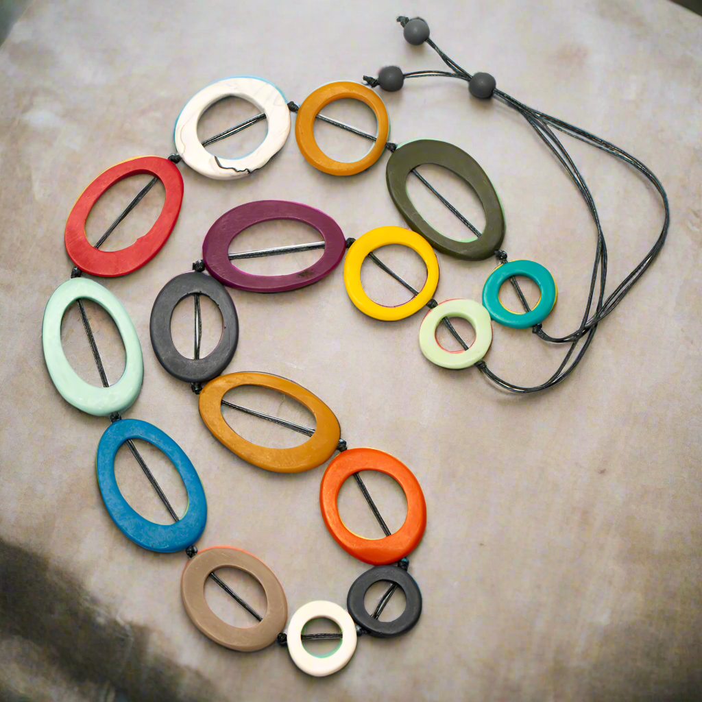 Long Multi Colour Resin Hoop Necklace - Shopthatapp.ca