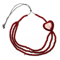 Triple Strand Coconut Bead Necklace with Wooden Heart Accent - Shopthatapp.ca