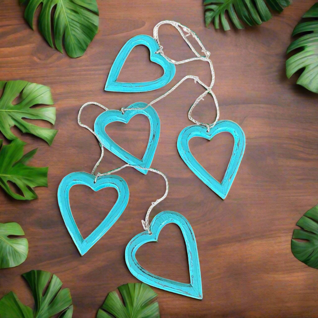 Hanging Wooden Heart Decorations - Beautiful String of Open Wooden Hearts - Shopthatapp.ca
