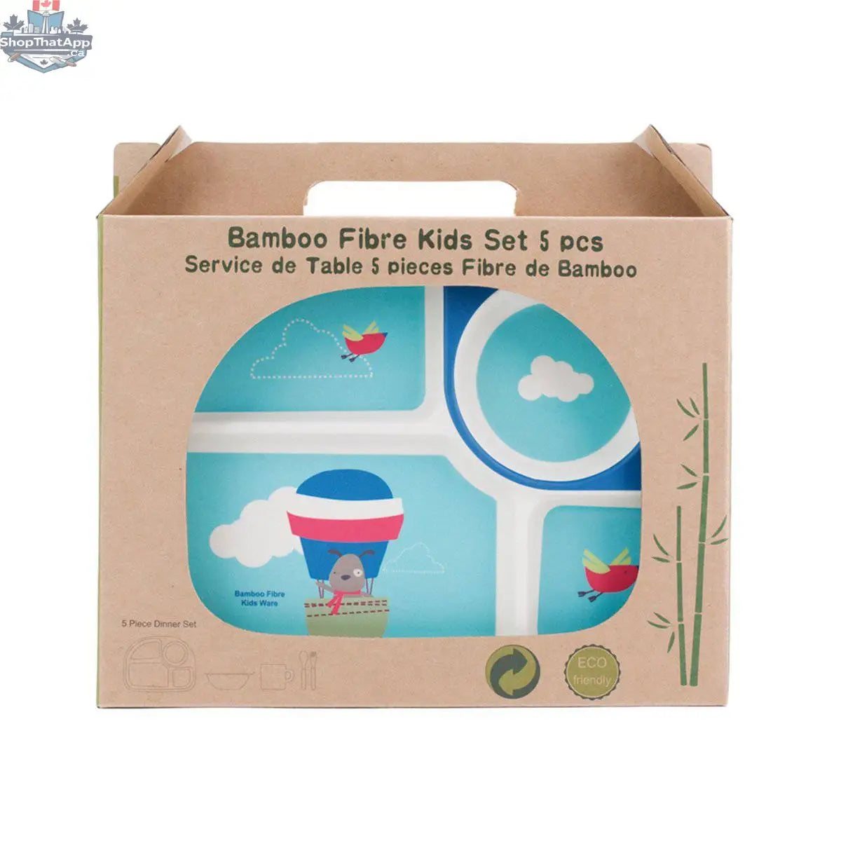 Balloon Bamboo Kids Dinnerware Set (5-Piece) - Eco-Friendly, Dishwasher Safe - Shopthatapp.ca