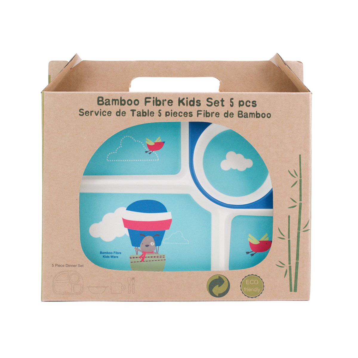 Balloon Bamboo Kids Dinnerware Set (5-Piece) - Eco-Friendly, Dishwasher Safe