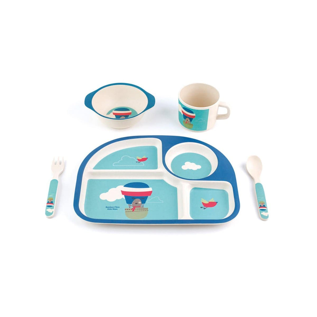 Balloon Bamboo Kids Dinnerware Set (5-Piece) - Eco-Friendly, Dishwasher Safe