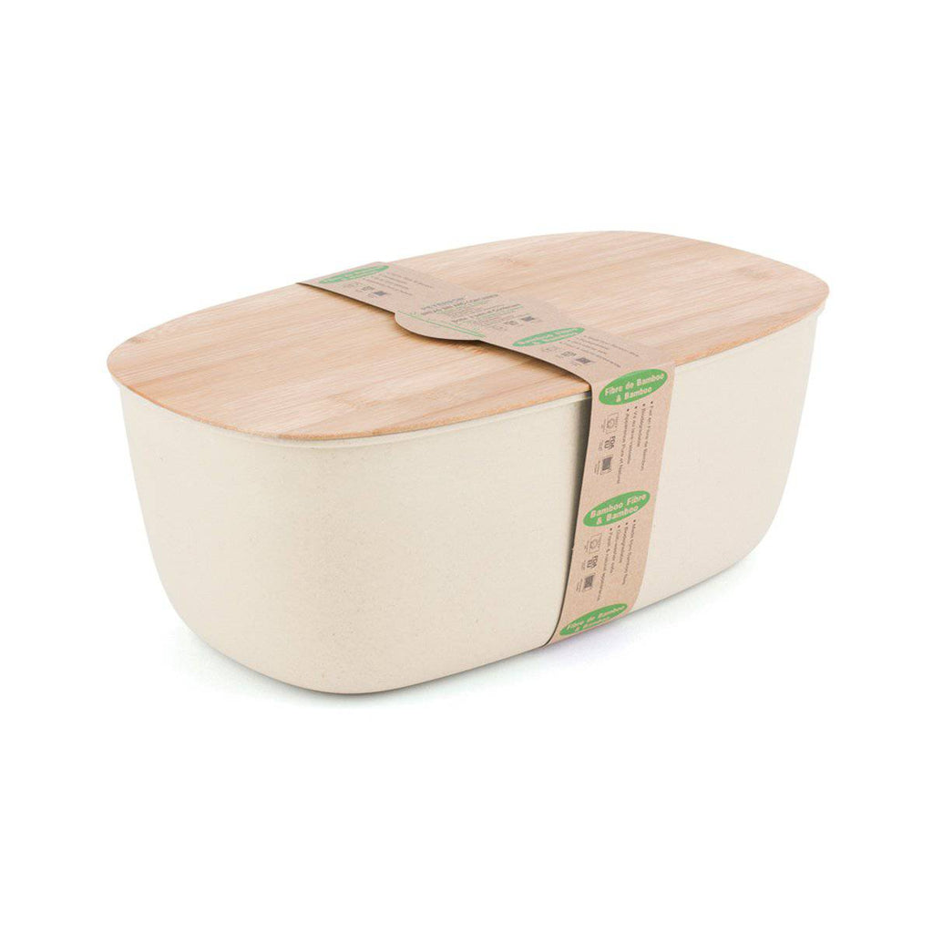 Large Bamboo Bread Box with Cutting Board (White) - Reversible Bamboo-Wood Lid, Durable Bamboo Fiber Bin