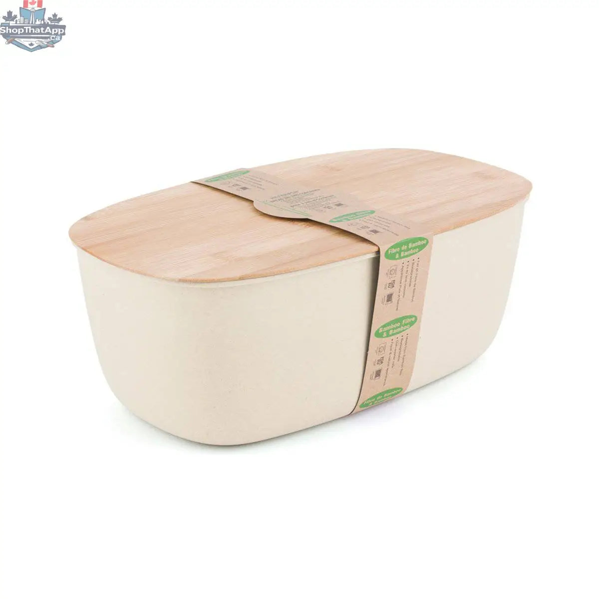 Large Bamboo Bread Box with Cutting Board (White) - Reversible Bamboo-Wood Lid, Durable Bamboo Fiber Bin - Shopthatapp.ca