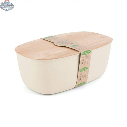 Large Bamboo Bread Box with Cutting Board (White) - Reversible Bamboo-Wood Lid, Durable Bamboo Fiber Bin - Shopthatapp.ca