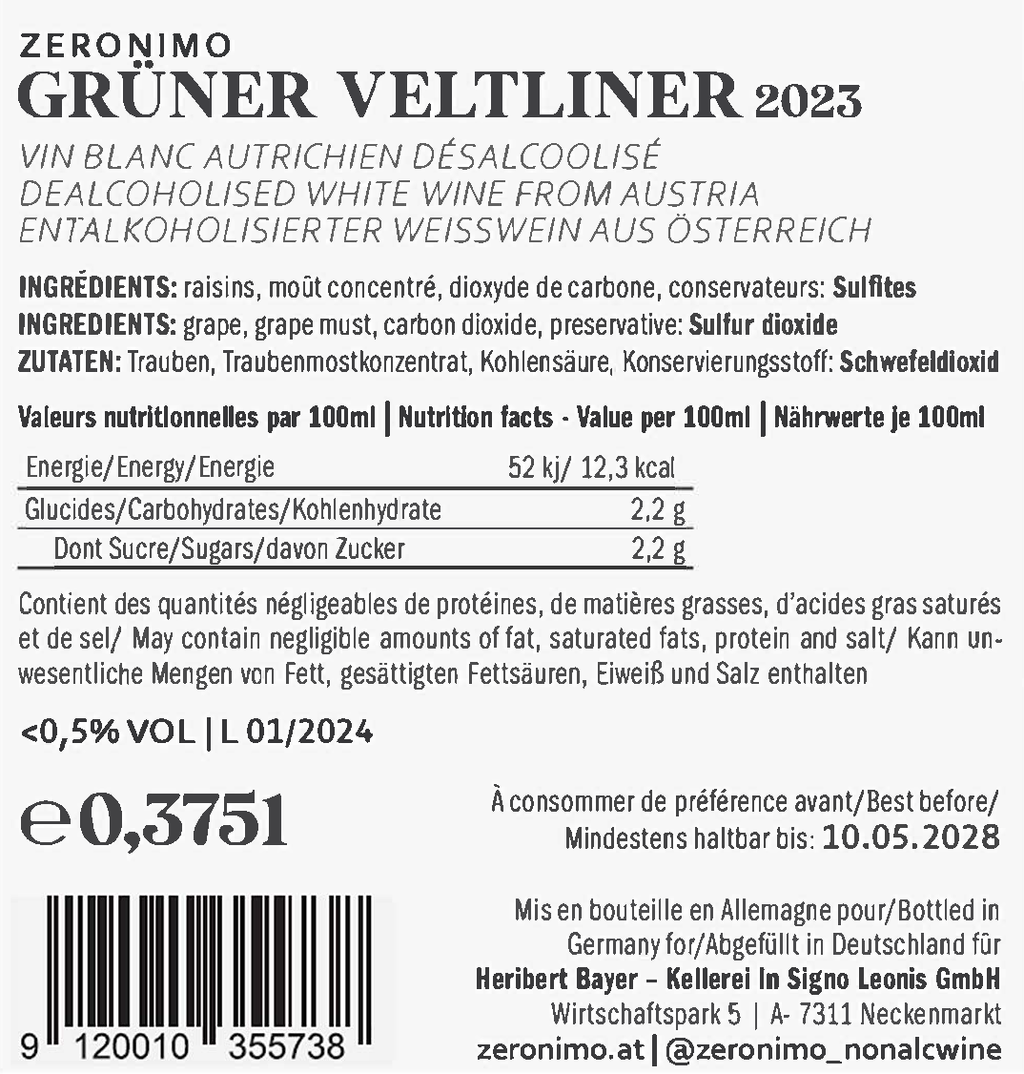 Zeronimo Grüner Veltliner Half Bottle - Premium Wine Experience