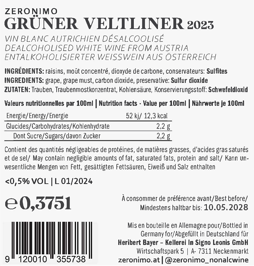 Zeronimo Grüner Veltliner Half Bottle - Premium Wine Experience