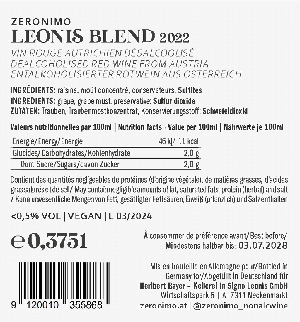 Zeronimo Leonis Blend 1/2 Bottle - Premium Flavor Experience