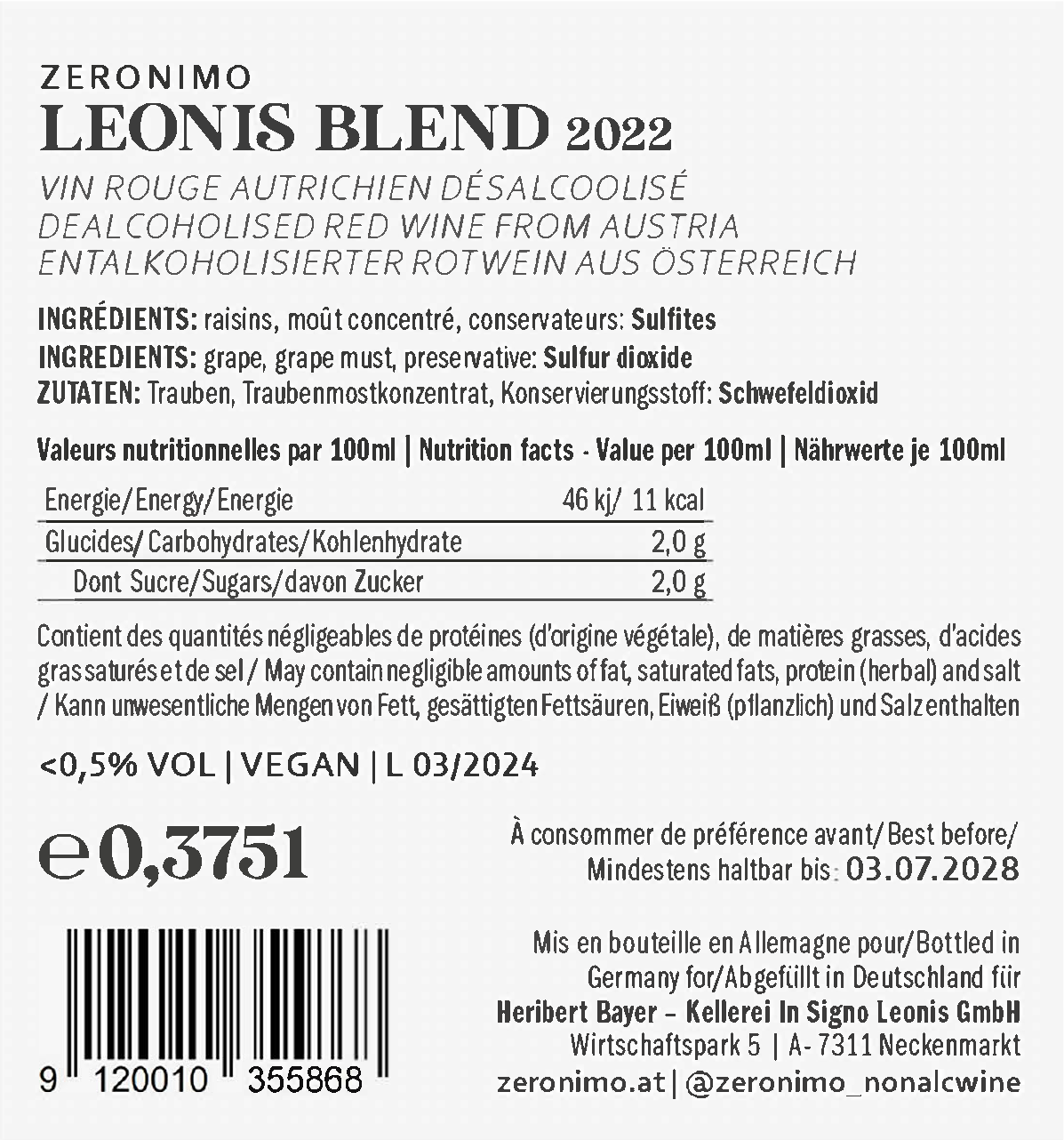 Zeronimo Leonis Blend 1/2 Bottle - Premium Flavor Experience