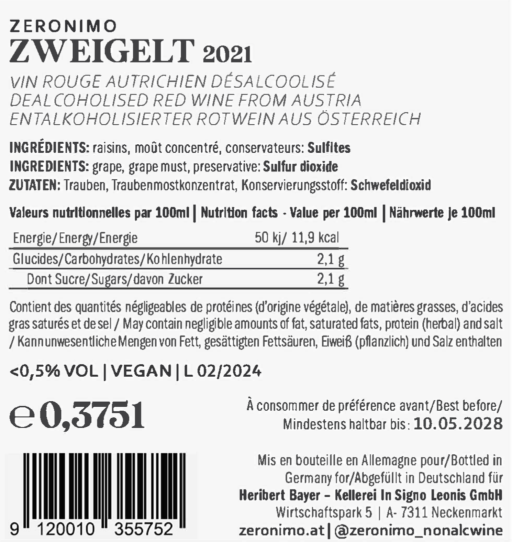 Zeronimo Zweigelt Wine Half Bottle - 375ml Delight
